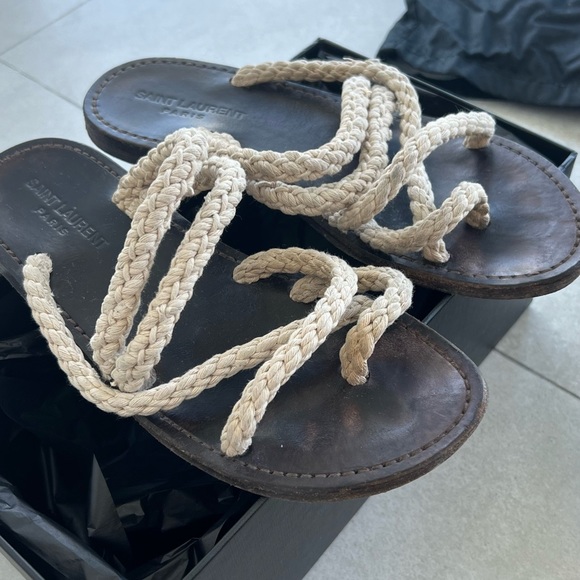 SAINT LAURENT Jude Flat Sandals In Neutral - Ecru 39 - Picture 5 of 9